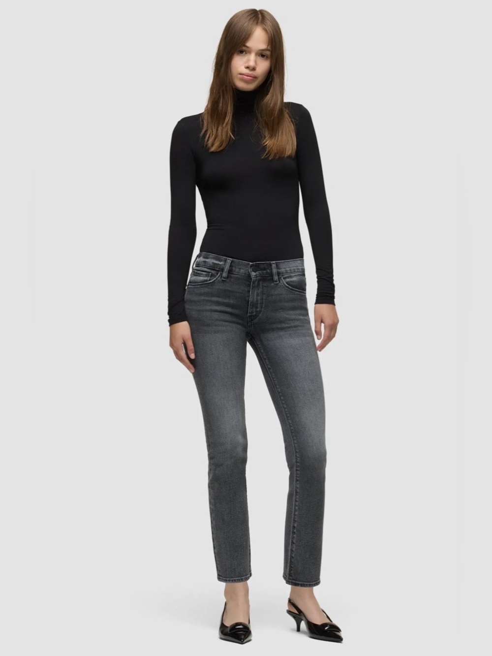 Hudson Nico Mid-Rise Straight Ankle 5 Pocket Washed Black Wash Jeans Sz 4